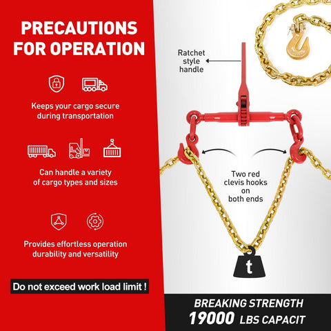 Two Pack Tough As Nails Heavy Duty Ratchet Binders With G80 Chain 10 Foot Each Five Sixteenths To Three Eighths Inch infographic