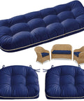 Oxford Blue Wicker Outdoor Cushions 3 Piece Set Replacement Cushions For Patio Loveseat And Chairs With Memory Foam Blend Comfort Comfy Water Resistant UV Sun Safe All Weather Durable