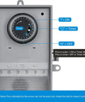 Close-up of Beefy Outdoor Mechanical Pool Pump Timer Box 40A 120 to 277 VAC dial showing timer settings and indicators.