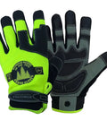 Hi Vis Rope Climbing Gloves For Arborist Work With Anti Slip Grip For Tree Climbing Chainsaw Safety And Rescue Tasks Cut Level 4 Protection Large Size, showing front and back detailing with Kevlar thumbs.