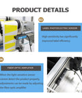 Workhorse Automatic Labeling Machine With Grippy Roller Conveyor photoelectric sensor detail for improved label efficiency.