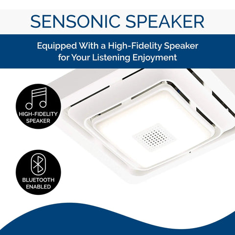 Bluetooth Speaker Ventilation Fan With LED Light For Bathrooms And Rooms, 80 CFM Exhaust, 2.5 Sones, White Finish, Wireless Stereo detail