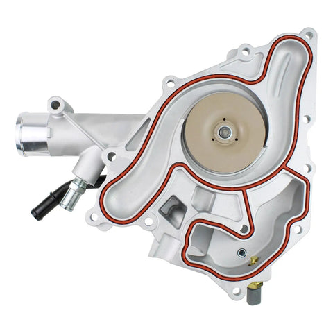 Heavy Duty Engine Water Pump With Top Shelf Gasket Kit For Jeep Wagoneer And Ram 1500 5.7L V8 Mhev Engines, silver metal, detailed assembly view.