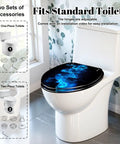 Novelty Elongated Resin Toilet Seat for Bathroom on a toilet showing adjustable hinges and blue smoke design.