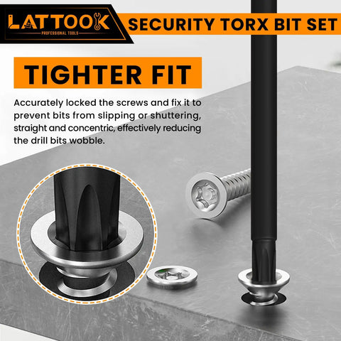 Premium Security Torx Bit Set With T Handle Ratchet Driver forged from industrial S2 steel showing tight grip on recessed screws.