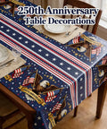 4th Of July Tablecloth 250th Anniversary Patriotic American Flag Design on dining table with eagle and stars pattern