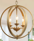 Gold Globe Pendant Light Fixture With Open Metal Spheres For Dining Room Living Room Bedroom Kitchen Island And Foyer Three Light Chandelier For Modern Dope Ambience Gold Finish For A Bright Warm Glow And Contemporary Vibe