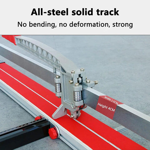 Close-up of 600mm To 1000mm Manual Tile Cutter with steel frame and aluminum cutting wheel for precise cuts