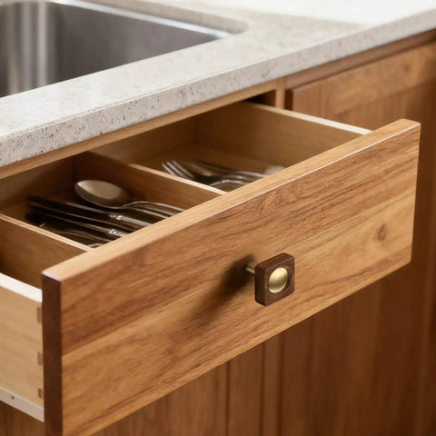 Kick Up Your Home Decor Game With Four Slick Bronze And Walnut Wood Cabinet Knobs Featuring Tight Vintage Style Brass Drawer Pulls For Kitchen And Dresser Cabinets.
