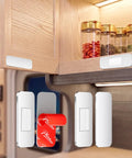 Two Pairs No Drill RV Cabinet Magnets Ultra Thin Magnetic Door Catch For Camper Travel Trailer And Motorhome installed on cabinet