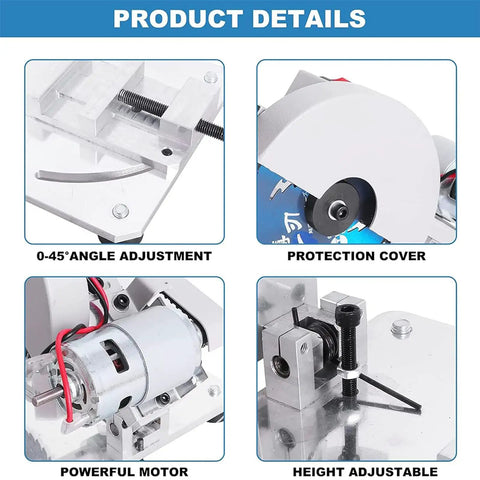 Detailed view of Rock Solid Smooth Operating Mini Desktop Saw For Wood Stone Steel Craft Cutting With Low Noise All Copper Motor.