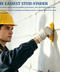 Man using Magnetic Stud Finder against a textured wall, accurately detecting studs in drywall and wood, 2 Pack.
