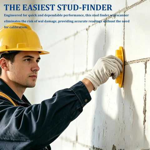 Man using Magnetic Stud Finder against a textured wall, accurately detecting studs in drywall and wood, 2 Pack.
