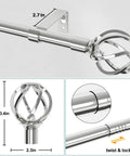 Chrome Curtain Rod With Decorative Cage Finials Built Tough Heavy Duty Adjustable Splice Rod For Windows Patio And Sliding Glass Doors