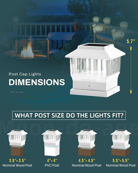 Solar Post Cap Lights For 4x4 And 4x6 Fence Posts, 25 Lumen Deck Post Outdoor Lighting, Warm 3000K White, IP65 Waterproof on posts