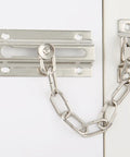 Built Tough Door Chain Lock For Inside Doors, Thickened Swing Bar Latch, installed on white door, silver finish
