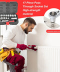 Mechanic using Beefed Up Heavy Duty Socket And Ratchet Set For Car Repair And Home Garage Projects With Hollow Through Design