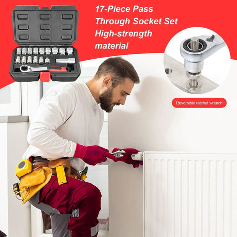 Mechanic using Beefed Up Heavy Duty Socket And Ratchet Set For Car Repair And Home Garage Projects With Hollow Through Design