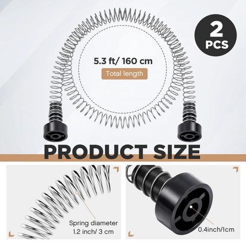 Heavy Duty Zipline Spring Brakes Set 2 Stainless Steel Stopper Braking System For Backyard Zip Lines 5.3 Foot Long Compatible With 3/16 1/4 5/16 3/8 Inch Wires Built Tough For Safe Family Fun. 5.3ft length with 1.2in spring diameter.