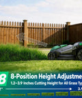 21 Inch 40V Max Brushless Cordless Electric Push Lawn Mower With Dual Battery Power, Two 20V Max 8Ah Packs Delivering 296Wh, Charger Included, Lightweight Handle, Easy Start And Precise Cut Settings For A Tidy Yard. Lawn mower cutting tall grass with 8-position height adjustment.