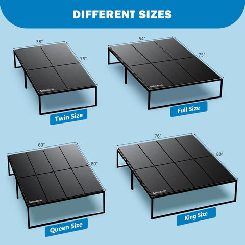 Different sizes of Heavy Duty Full Size Bunkie Board Two Piece Split Design for solid mattress support on various bed frames.