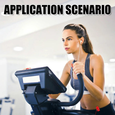 Woman using treadmill with Two Pack Universal Treadmill Magnetic Safety Keys with Emergency Stop Lock attached.