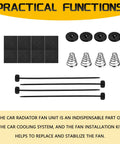 Heavy Duty Electric Cooler Tie Down Kit Street Ready Radiator Fan Zip Ties, clamps, springs, and stabilizers for fan installation.