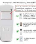 Back view of Universal Ceiling Fan Remote Control Replacement With 3 Speed And Light Dimmer Includes 4 Dip Switch Wall Holder Works With 2AAZPFAN53T FAN53T UC7030T CHQ7030T L3HFAN35T And Related Models showing compatibility details.