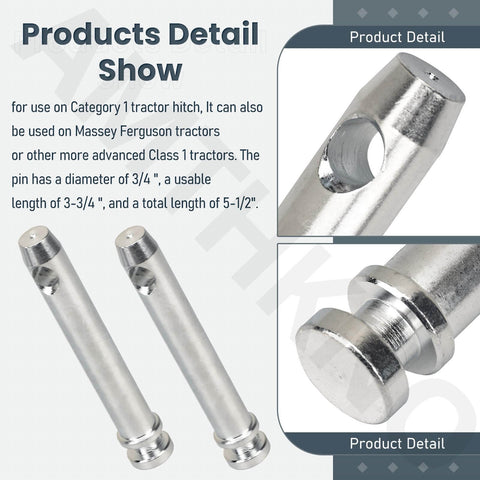 8 Pack S07070200 Beefed Up Top Link Pin Hitch Accessories Kit For Category 1 Tractors Cat 1 Compatible Replacement 195589M1 AC339942 Fits Massey Ferguson And Other Class 1 Tractors, showing pins and fittings close-up