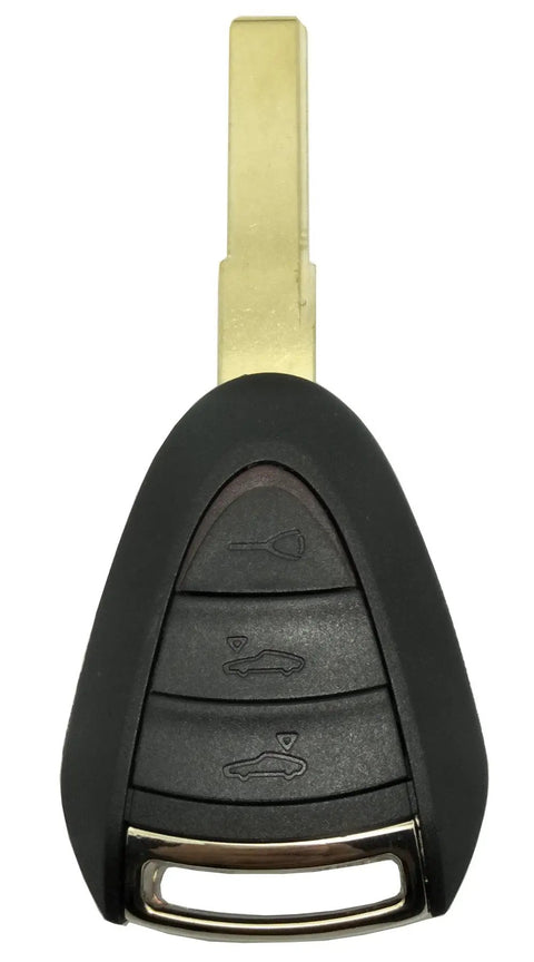 Porsche Key Fob Cover Case Replacement 3 Button Shell Fits 911 Cayman Boxster Carrera GT Remote Key Fob Easy Install No Reprogramming Needed Durable Plastic Exterior - front view with buttons visible