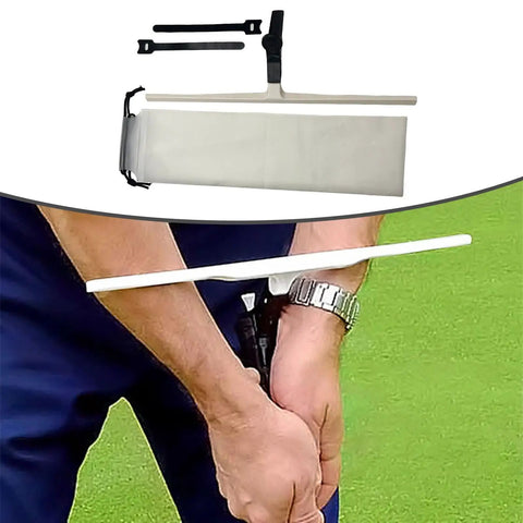 Golf Swing Trainer with Carrying Bag and T-Shaped Putting Practice Aid 14.96 x 3.74 Inch shown with wrist straps for posture adjustment.
