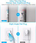 Legit Flat Plug Extension Cord With Four Wide Spaced Outlets And Dual Usb Type C Fast Charging Power Strip comparison of ultra thin flat and traditional plugs.