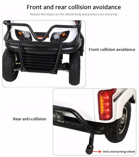 Front and rear collision avoidance features of 2 Person Electric Golf Cart Adult Work Vehicle With Storage Box 800W 60V Motor.