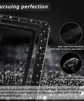 Black Bling License Plate Frame Set For Women With Over 1200 Faceted Crystal Rhinestones Stainless Steel Edge Guard