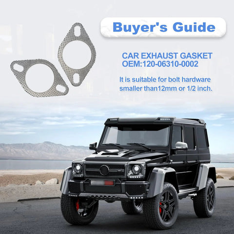 Close-up of two 2.5-inch exhaust gaskets for 2-bolt flange, high-temperature gasket material