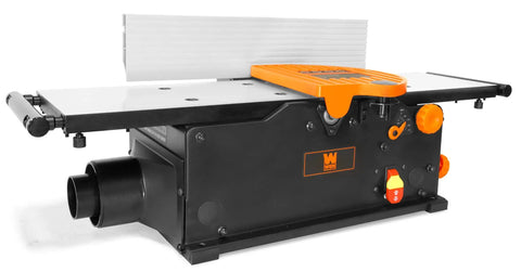 Heavy Duty 10 Amp 8 Inch Spiral Benchtop Jointer With Extendable Table And 16 Staggered Hss Blades for smooth cuts and finishes.