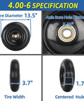 13.5 Inch Solid Flat Free Wheelbarrow Tire 4.00-6 with 5/8 Axle Bore, 3.7 Width, 1.75 Centered Hub specifications diagram