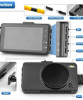 Dual 1080P Waterproof Bike Dash Cam With 3 Inch Screen, Night Vision, Front And Rear HD Recording, buttons and ports view
