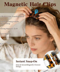 Woman using Magnetic Hair Clips for Women With Strong No Slip Hold Seamless 2 In 1 Design for thick or thin hair, snap-on