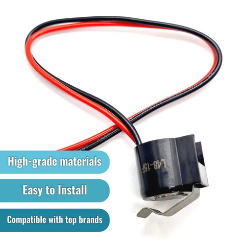 Fridge Defrost Thermostat Bimetal Replacement Part For Easy Install No Fuss Fixes Temperature Control Issues Fridge Too Warm Or Freezer Not Defrosting Fits Whirlpool WPW10225581 PS11750673 2149849 By DR Quality Parts, showing thermostat part with wires.
