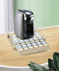 K Cup Holder With Tempered Glass Top Coffee Pod Organizer For 36 Pods Beige Detachable Glass Cover Lets You See Pods At A Glance