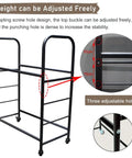 Street Ready Heavy Duty Tire Rack For Your Local Garage Floor Standing Dual Tier Wheel Storage Cart Adjustable Height Steel Frame view showing adjustable height design and stability features.