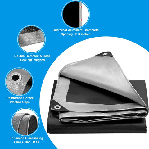 Heavy Duty 16 Mil Waterproof Tarp 10x10 Feet for Outdoor Use All Weather Ready with reinforced edges and rustproof grommets