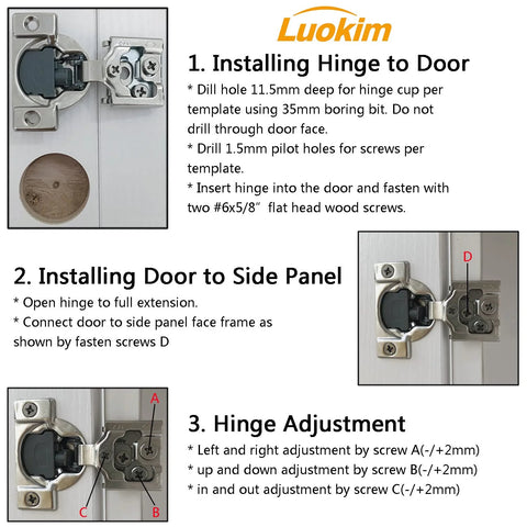 Installation guide for Twenty Pack One Half Inch Overlay Soft Close Concealed Kitchen Cabinet Hinges Satin Nickel Three Way Adjustable