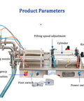 Hassle Free Pneumatic Double Head Bottle Filler Machine Semiauto Liquid Dispenser With Foot Pedal Switch And Quick Adjust Cylinder Valve For Syrup Sauce And Perfume Bottles 100 To 1000 Ml showing filling nozzle, cylinder, and adjustments.