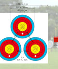 3 Spot Archery Target Paper Set With Pins, New LAS Version, three clear ring targets with measurement details, backyard use