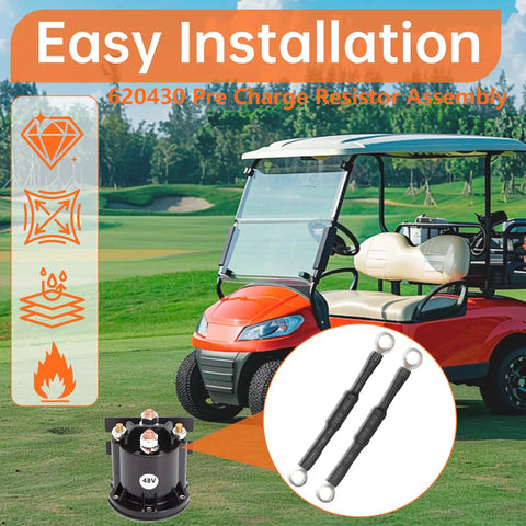 2 Pack Pre Charge Resistor Assembly 500 Ohm 6.5 Watt Fits Ezgo 48V Golf Carts for Solenoid Valve Setup with installation kit.