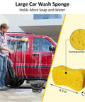 Man using large car wash sponge with honeycomb design from 10 Piece Car Wash Detailing Kit With Collapsible Bucket Wash Mitt Sponge