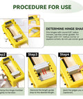 Procedure for use of No Sweat Door Hinge Jig And Router Mortiser Guide showing steps for hinge installation on wood.