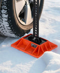 VEVOR High Lift Jack Base And Handle Keeper 11.6 Inch Off Road Support Stand in snow with truck tire, providing stable lift.